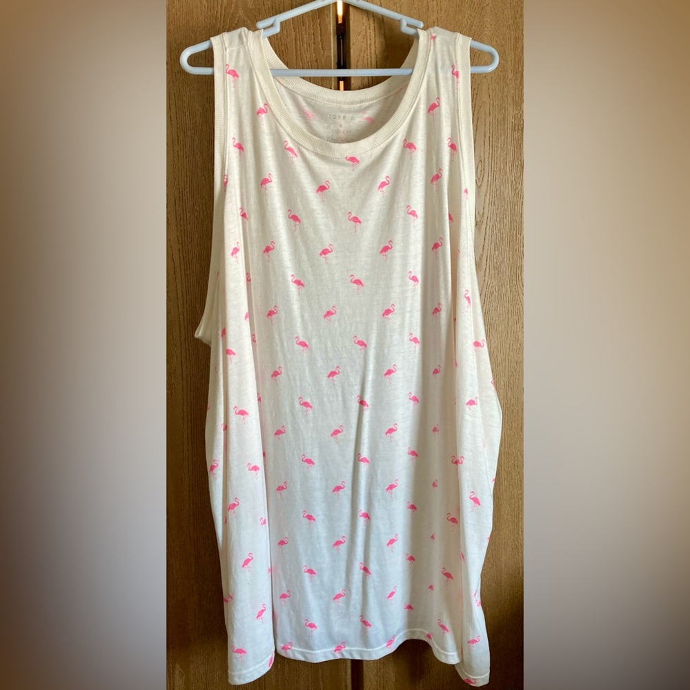 Torrid White and Pink Flamingo Tank Top